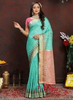 Katan Silk Aqua Blue Daily Wear Weaving Saree